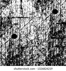 Rough, scratch, splatter grunge pattern design brush strokes. Overlay texture. Faded black-white dyed paper texture. Sketch grunge design. Use for poster, cover, banner, mock-up, stickers layout.