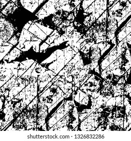Rough, scratch, splatter grunge pattern design brush strokes. Overlay texture. Faded black-white dyed paper texture. Sketch grunge design. Use for poster, cover, banner, mock-up, stickers layout.