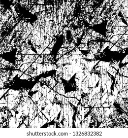 Rough, scratch, splatter grunge pattern design brush strokes. Overlay texture. Faded black-white dyed paper texture. Sketch grunge design. Use for poster, cover, banner, mock-up, stickers layout.