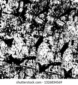 Rough, scratch, splatter grunge pattern design brush strokes. Overlay texture. Faded black-white dyed paper texture. Sketch grunge design. Use for poster, cover, banner, mock-up, stickers layout.