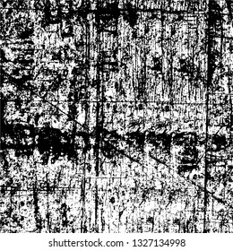 Rough, scratch, splatter grunge pattern design brush strokes. Overlay texture. Faded black-white dyed paper texture. Sketch grunge design. Use for poster, cover, banner, mock-up, stickers layout.