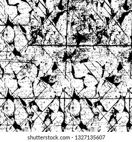 Rough, scratch, splatter grunge pattern design brush strokes. Overlay texture. Faded black-white dyed paper texture. Sketch grunge design. Use for poster, cover, banner, mock-up, stickers layout.