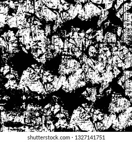 Rough, scratch, splatter grunge pattern design brush strokes. Overlay texture. Faded black-white dyed paper texture. Sketch grunge design. Use for poster, cover, banner, mock-up, stickers layout.