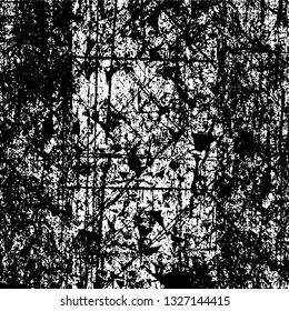 Rough, scratch, splatter grunge pattern design brush strokes. Overlay texture. Faded black-white dyed paper texture. Sketch grunge design. Use for poster, cover, banner, mock-up, stickers layout.