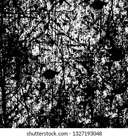 Rough, scratch, splatter grunge pattern design brush strokes. Overlay texture. Faded black-white dyed paper texture. Sketch grunge design. Use for poster, cover, banner, mock-up, stickers layout.