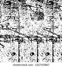 Rough, scratch, splatter grunge pattern design brush strokes. Overlay texture. Faded black-white dyed paper texture. Sketch grunge design. Use for poster, cover, banner, mock-up, stickers layout.