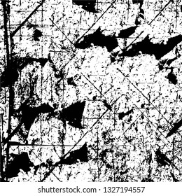 Rough, scratch, splatter grunge pattern design brush strokes. Overlay texture. Faded black-white dyed paper texture. Sketch grunge design. Use for poster, cover, banner, mock-up, stickers layout.