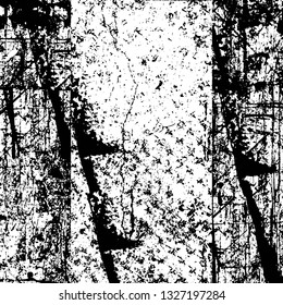 Rough, scratch, splatter grunge pattern design brush strokes. Overlay texture. Faded black-white dyed paper texture. Sketch grunge design. Use for poster, cover, banner, mock-up, stickers layout.