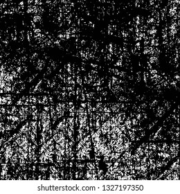 Rough, scratch, splatter grunge pattern design brush strokes. Overlay texture. Faded black-white dyed paper texture. Sketch grunge design. Use for poster, cover, banner, mock-up, stickers layout.