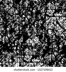 Rough, scratch, splatter grunge pattern design brush strokes. Overlay texture. Faded black-white dyed paper texture. Sketch grunge design. Use for poster, cover, banner, mock-up, stickers layout.