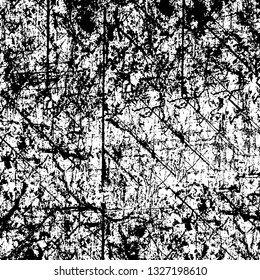 Rough, scratch, splatter grunge pattern design brush strokes. Overlay texture. Faded black-white dyed paper texture. Sketch grunge design. Use for poster, cover, banner, mock-up, stickers layout.