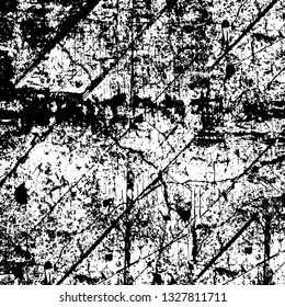 Rough, scratch, splatter grunge pattern design brush strokes. Overlay texture. Faded black-white dyed paper texture. Sketch grunge design. Use for poster, cover, banner, mock-up, stickers layout.