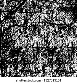 Rough, scratch, splatter grunge pattern design brush strokes. Overlay texture. Faded black-white dyed paper texture. Sketch grunge design. Use for poster, cover, banner, mock-up, stickers layout.
