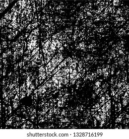 Rough, scratch, splatter grunge pattern design brush strokes. Overlay texture. Faded black-white dyed paper texture. Sketch grunge design. Use for poster, cover, banner, mock-up, stickers layout.