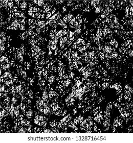 Rough, scratch, splatter grunge pattern design brush strokes. Overlay texture. Faded black-white dyed paper texture. Sketch grunge design. Use for poster, cover, banner, mock-up, stickers layout.