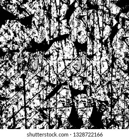 Rough, scratch, splatter grunge pattern design brush strokes. Overlay texture. Faded black-white dyed paper texture. Sketch grunge design. Use for poster, cover, banner, mock-up, stickers layout.