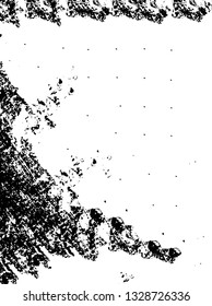 Rough, scratch, splatter grunge pattern design brush strokes. Overlay texture. Faded black-white dyed paper texture. Sketch grunge design. Use for poster, cover, banner, mock-up, stickers layout.