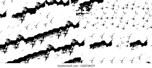 Rough, scratch, splatter grunge pattern design brush strokes. Overlay texture. Faded black-white dyed paper texture. Sketch grunge design. Use for poster, cover, banner, mock-up, stickers layout.