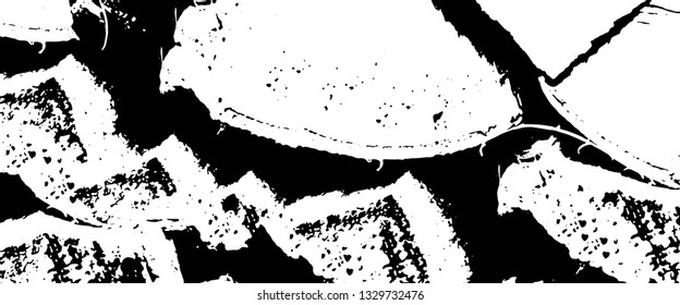 Rough, scratch, splatter grunge pattern design brush strokes. Overlay texture. Faded black-white dyed paper texture. Sketch grunge design. Use for poster, cover, banner, mock-up, stickers layout.