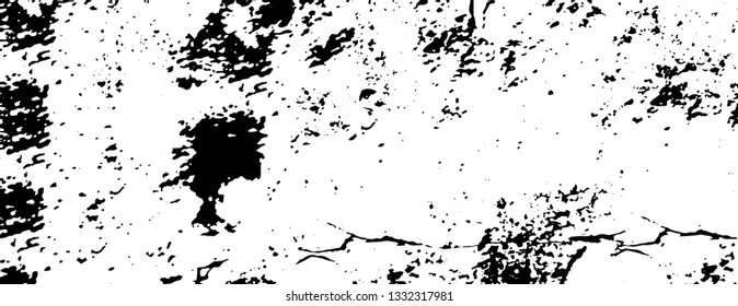 Rough, scratch, splatter grunge pattern design brush strokes. Overlay texture. Faded black-white dyed paper texture. Sketch grunge design. Use for poster, cover, banner, mock-up, stickers layout.