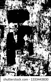 Rough, scratch, splatter grunge pattern design brush strokes. Overlay texture. Faded black-white dyed paper texture. Sketch grunge design. Use for poster, cover, banner, mock-up, stickers layout.
