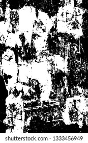 Rough, scratch, splatter grunge pattern design brush strokes. Overlay texture. Faded black-white dyed paper texture. Sketch grunge design. Use for poster, cover, banner, mock-up, stickers layout.
