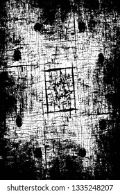 Rough, scratch, splatter grunge pattern design brush strokes. Overlay texture. Faded black-white dyed paper texture. Sketch grunge design. Use for poster, cover, banner, mock-up, stickers layout.