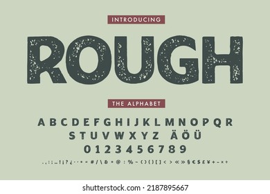 Rough Screen Print Texture Font. Bold Condensed Display Font With A Detailed Rough Rolled Ink, Halftone Screen Texture. Suitable For Larger Font Sizes.