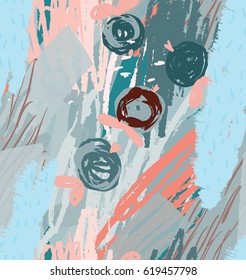 Rough scribbles and doodles with abstract apples.Abstract seamless pattern. Universal bright background for greeting cards, invitations. Had drawn ink and marker watercolor texture.