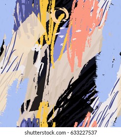 Rough scribbles and doodles with grunge texture.Abstract seamless pattern. Universal bright background for greeting cards, invitations. Had drawn ink and marker watercolor texture.