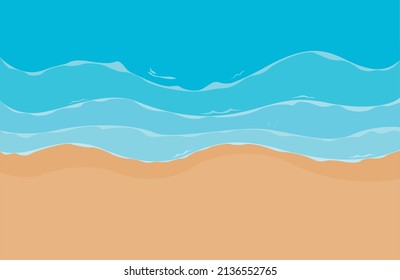 Rough sea and beach. Vector outdoor drawing.