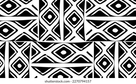 Rough seamless pattern made of black and white repeating elements.