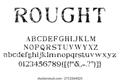 Uma fonte serif áspera com textura orgânica e um visual vintage. Inclui alfabeto completo, números e pontuação. Perfeito para logotipos, cartazes, marcas, etiquetas e designs em estilo retrô.