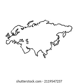 rough silhouette of Europe and Asia, continent isolated on white vector illustration