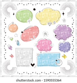 Rough and simple hand drawn icons and speech bubbles set. Starts and gemsones.