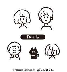 Rough simple touch family face icon.(monochrome)