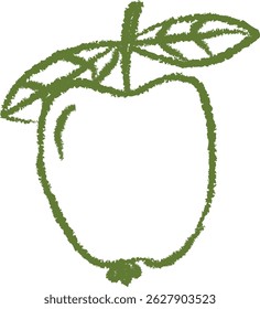 Um esboço áspero de uma maçã com uma folha desenhada em um estilo texturizado. A ilustração retrata um contorno de fruta com uma aparência rústica. Ilustração de vetor de desenhos animados.