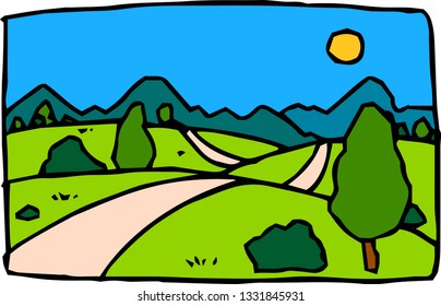 Rough sketch of hand-drawn natural scenery 