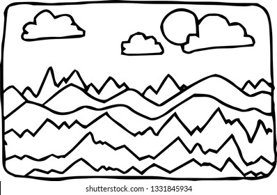 Rough sketch of hand-drawn natural scenery outline
