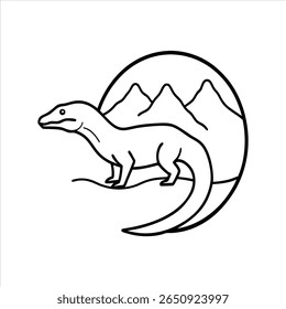 Esboço Áspero Komodo com a Arte Vetorial Cena Natureza