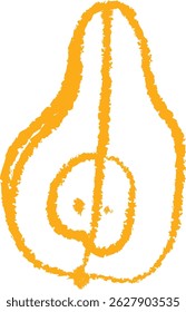 A rough sketch of a pear with a textured outline and simple interior lines. The fruit shape is depicted in a minimalist and abstract form. Cartoon vector illustration.