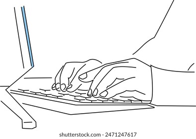 Rough sketch of a person's hands working on computer