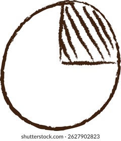 A rough sketch of a pie chart with a shaded segment and textured lines. The illustration depicts a circular graph with a highlighted portion and scribbled details. Cartoon vector illustration.
