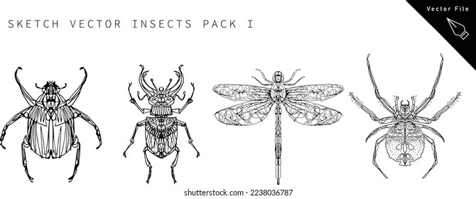 Rough sketch vector insect pack for biology content, t-shirt design, tattoos and other uses