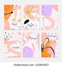Rough sketched apple on marker brush strokes.Hand drawn creative invitation or greeting cards template. Anniversary, Birthday, wedding, party, social media banners set of 6. Isolated on layer.