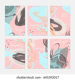 Rough sketched apple on marker brush strokes.Hand drawn creative invitation or greeting cards template. Anniversary, Birthday, wedding, party, social media banners set of 6. Isolated on layer.