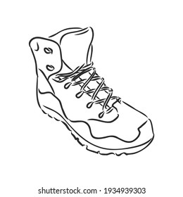 Rough sketched boots. ankle boots, mountain shoes vector sketch illustration on white background