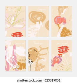 Rough sketched dandelion flowers and seeds on scribbles.Hand drawn creative invitation or greeting cards template. Anniversary, Birthday, wedding, party, social media banners set . Isolated on layer.