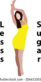 Rough sketching of curve body with motivation words less sugar. Less sugar campaign for better beauty and health
