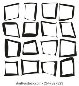 Rough square frames. Imperfect shape collection. Distorted border Vector. Hand drawn element.